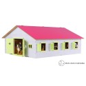 Kids Globe 1:24 Scale Wooden Horse stable with 7 Box stalls, Pink/White/Light Green KG610189