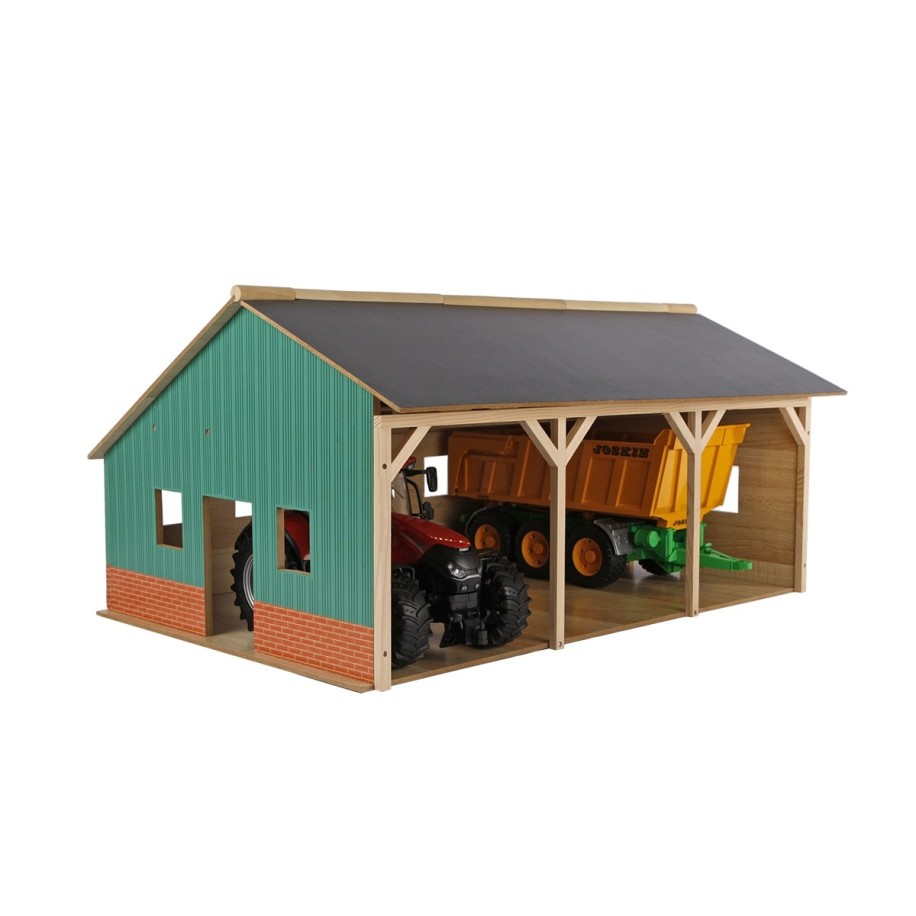 Kids Globe 1:16 Scale Wooden Farm shed Toy for 3 tractors with Hayloft KG610340
