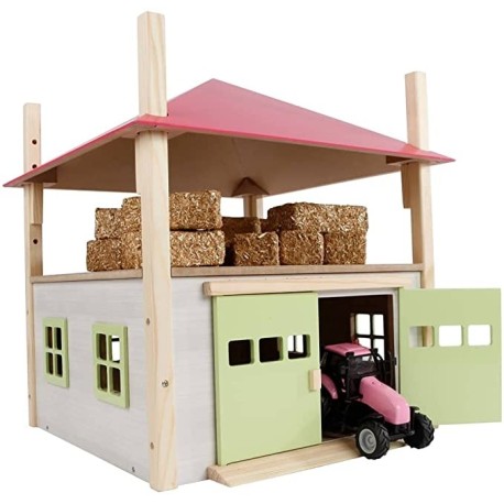 Kids Globe 1:32 Scale Hay Barn with Loft and Heigh adjustable roof - Pink KG610085