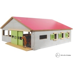 Kids Globe 1:32 Scale Wooden Horse stable Toy With 3 Stalls and Indoor Arena KG610271