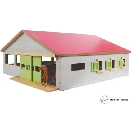 Kids Globe 1:32 Scale Wooden Horse stable Toy With 3 Stalls and Indoor Arena KG610271