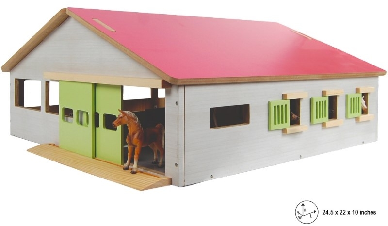 Kids Globe 1:32 Scale Wooden Horse stable Toy With 3 Stalls and Indoor Arena KG610271