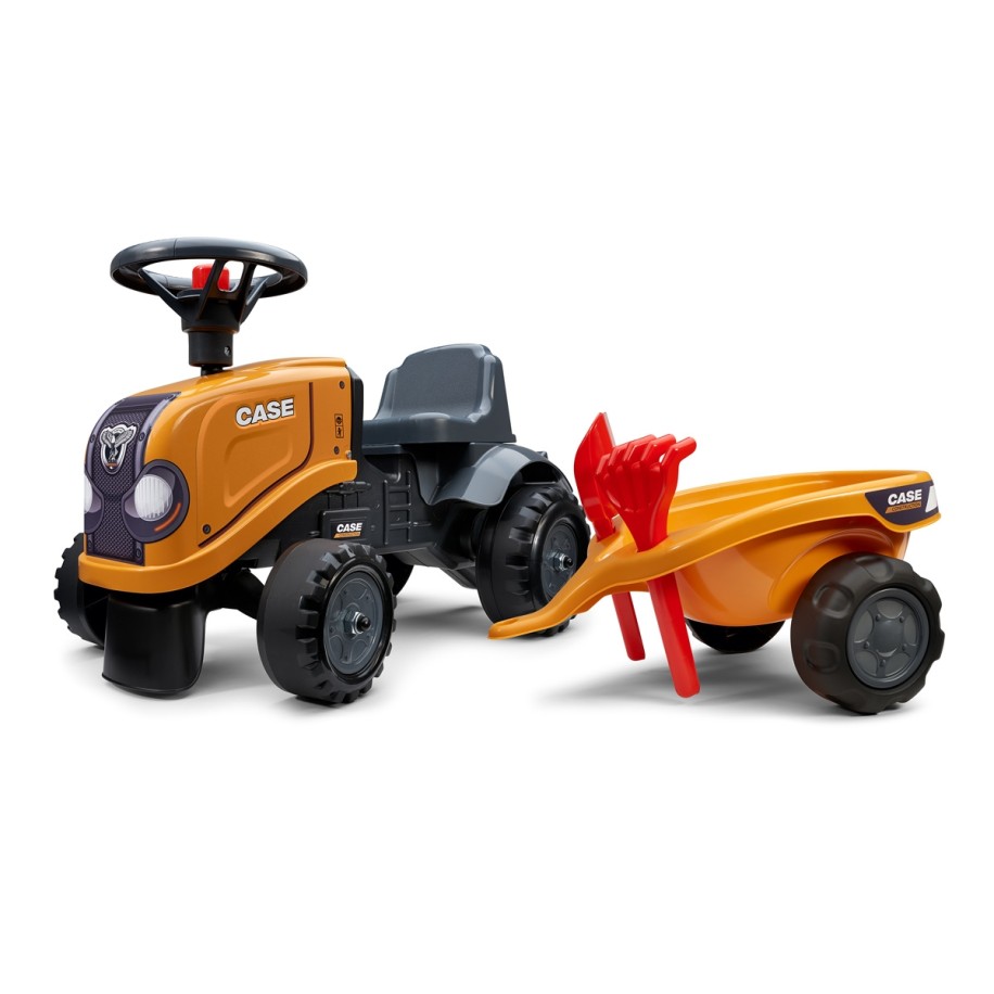 Case CE Push Ride-on Tractor by Falk with Trailer, Rake and Shovel, Stickers, for Toddlers 1-3 Y FA297C
