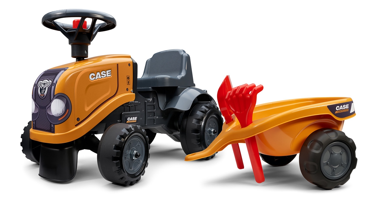 Case CE Tractor Push Ride-on Toy with Trailer, Rake and Shovel, Horn & Stickers, for Toddler Ages 1+ FA297C
