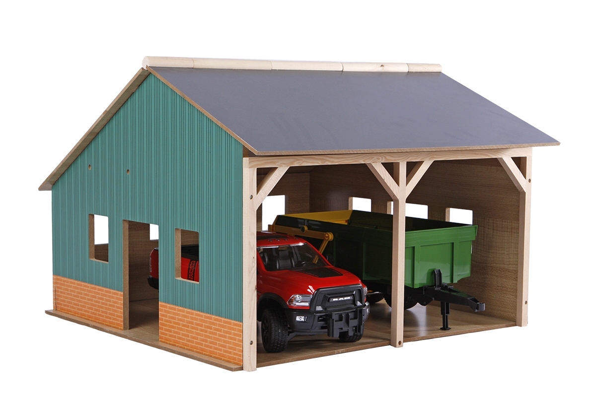 Kids Globe 1:16 scale Wooden Farm Shed Toy For 2 Tractors with Hayloft KG610338