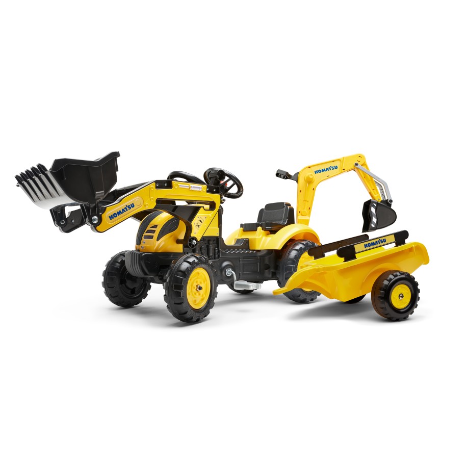 Komatsu Pedal Tractor Ride-On Toy with Front Loader, Rear Excavator & Detachable Trailer for Kids Ages 2+ FA2076N
