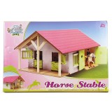 Kids Globe 1:24 Scale Wooden Horse stable Toy With 2 Stalls, Pink Equestrian barn KG610168