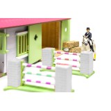 Kids Globe 1:24 Scale Wooden Horse stable Toy With 2 Stalls, Pink Equestrian barn KG610168