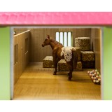 Kids Globe 1:24 Scale Wooden Horse stable Toy With 2 Stalls, Pink Equestrian barn KG610168