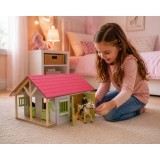 Kids Globe 1:24 Scale Wooden Horse stable Toy With 2 Stalls, Pink Equestrian barn KG610168